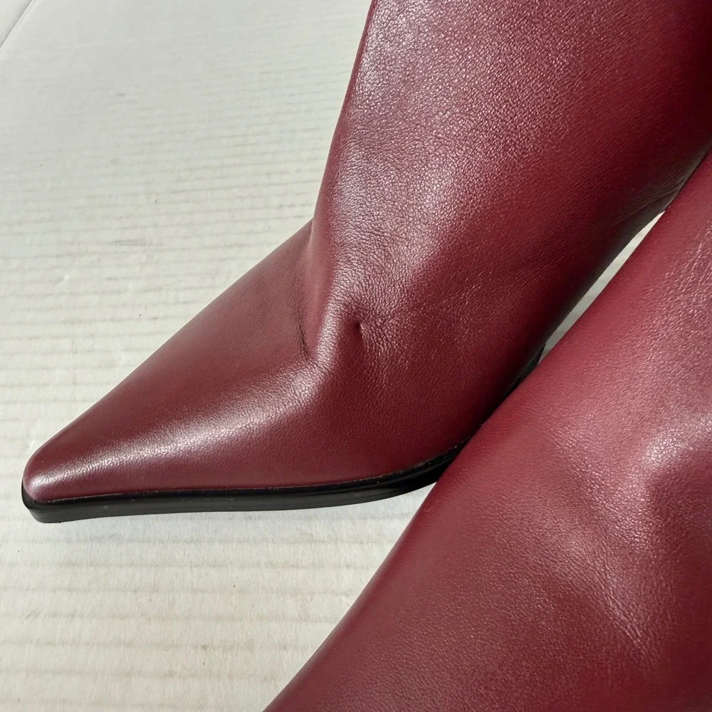 Steve Madden Lingo Womens Leather Wine Burgundy Zip Knee High Boots Size 7.5
